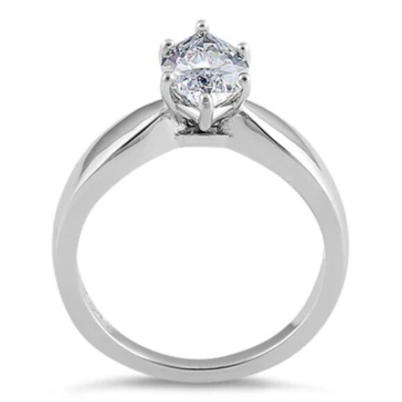 925 STERLING SILVER Marquise Cut Solitaire Ring Clear Cubic Zirconia - Picture 15 of 16